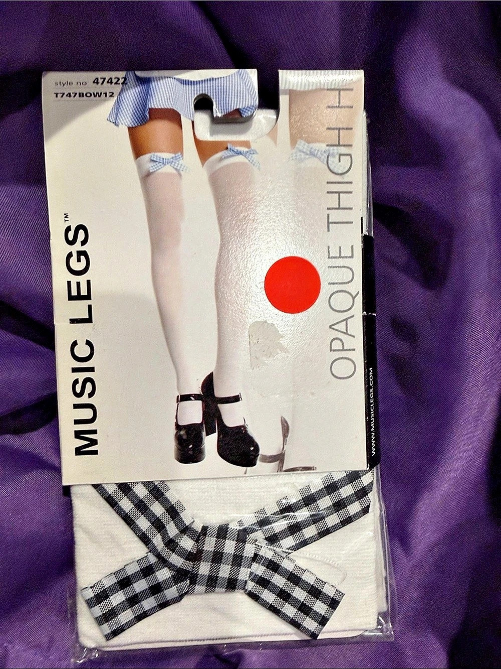 Music Legs Opaque Thigh High Stockings With Checkered Bow